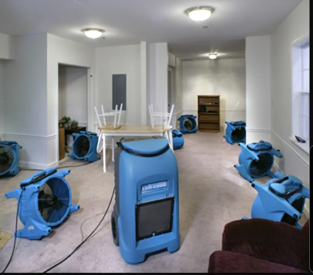 Air movers and dehumidifier setup for Water Damage Restoration in West Long Branch